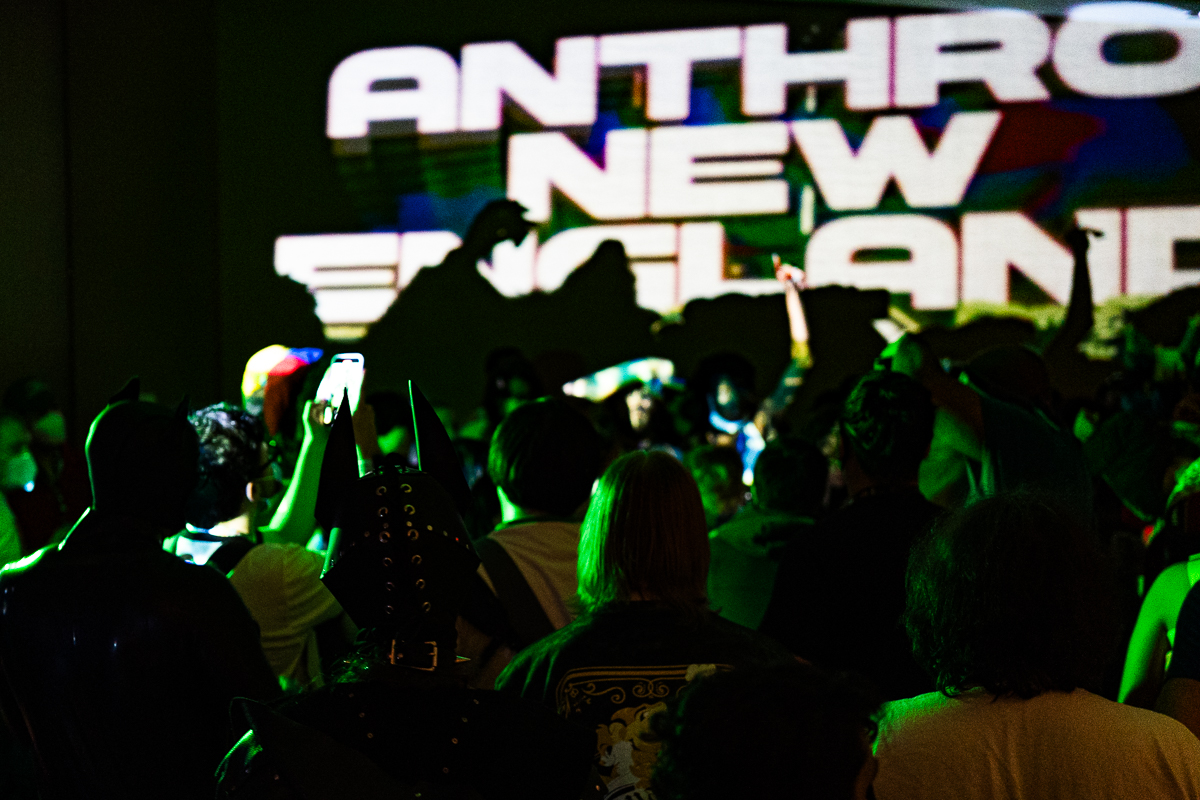 A crowd standing in front of a project that says ANE